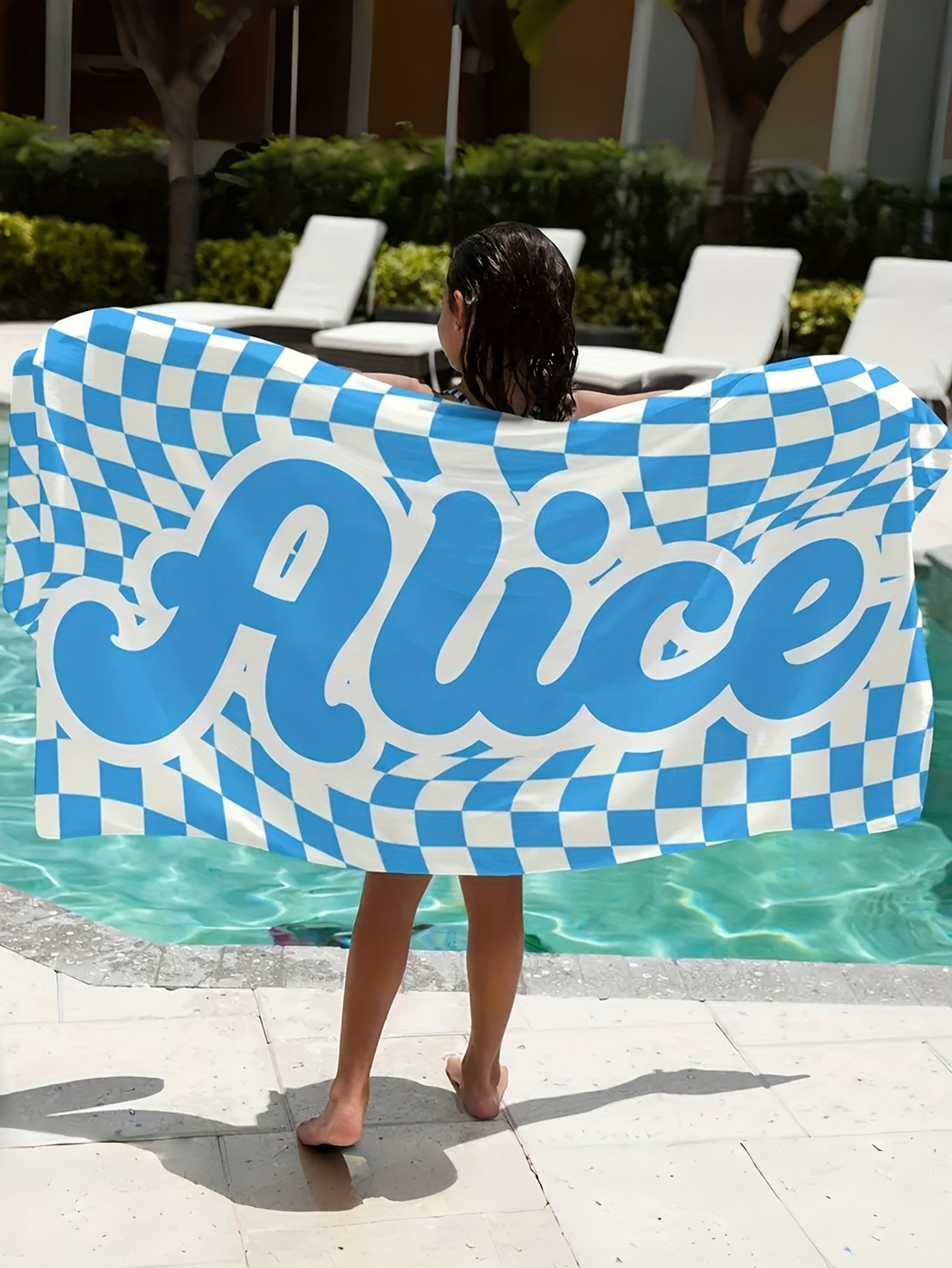 Checkered Text Personalized Beach Towel